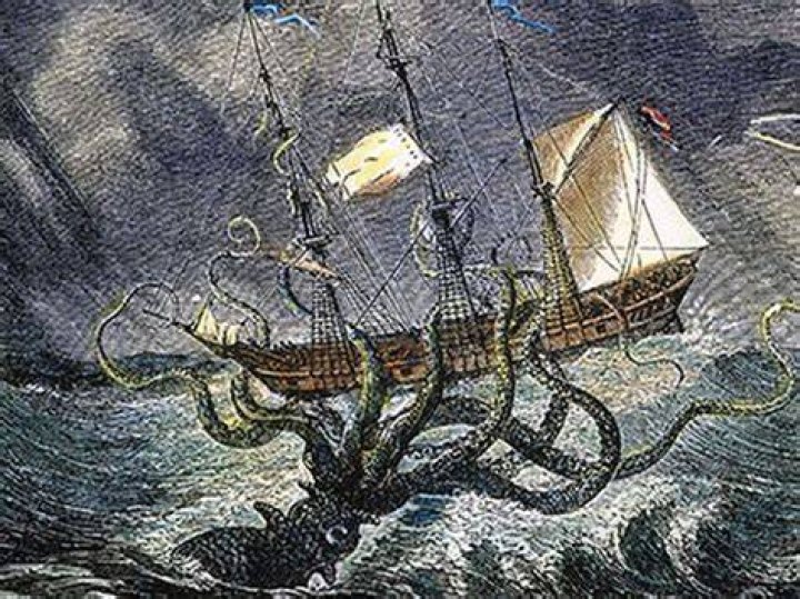 Giant Squid Attacking A Ship